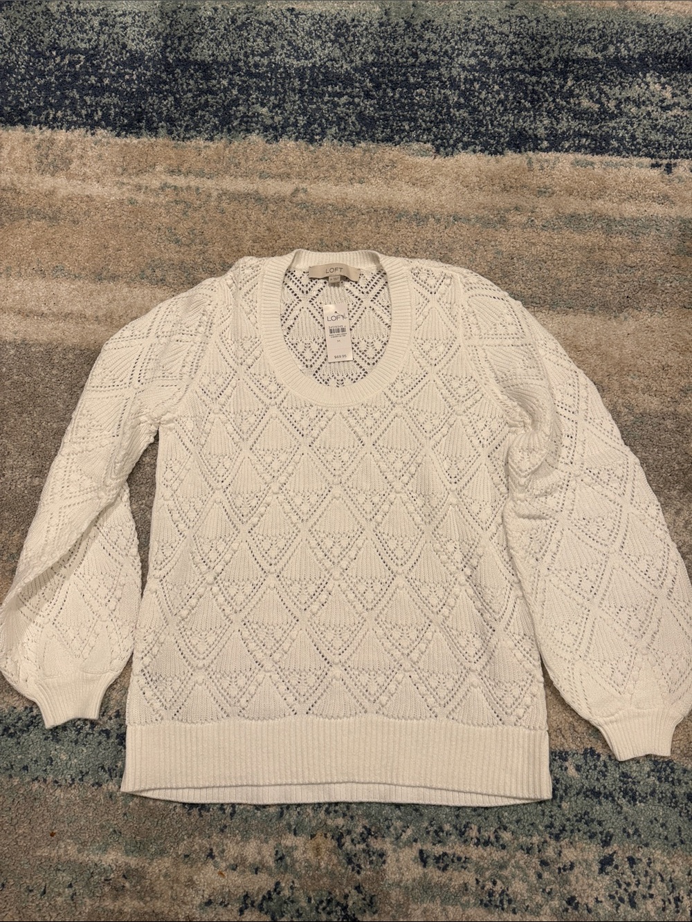 LOFT Cream Openwork Diamond Knit Pullover NWT